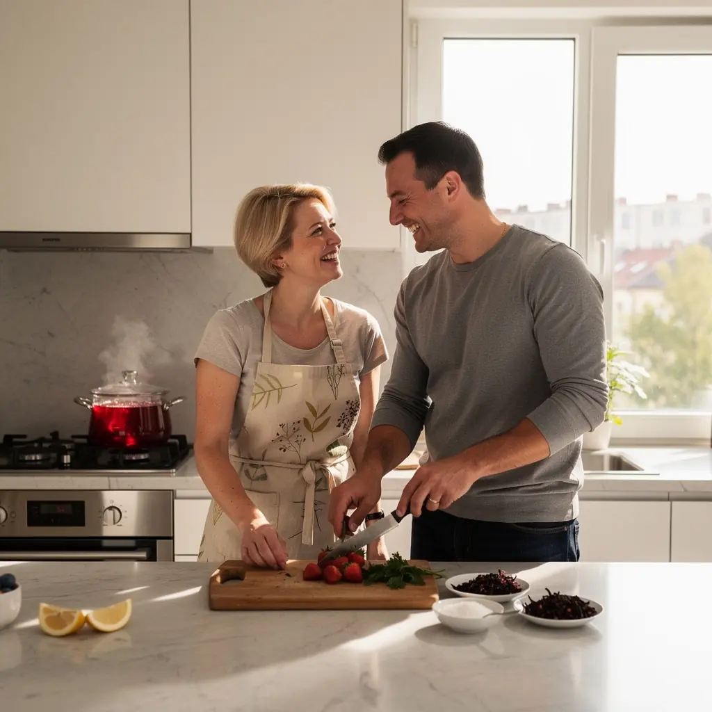 Hibiszkusz tea, amely élénkpiros árnyalatával és savanykás ízével tűnik ki.